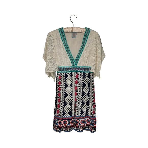 Flying Tomato Tops - Flying Tomato Teal and Pink Bohemian Dress